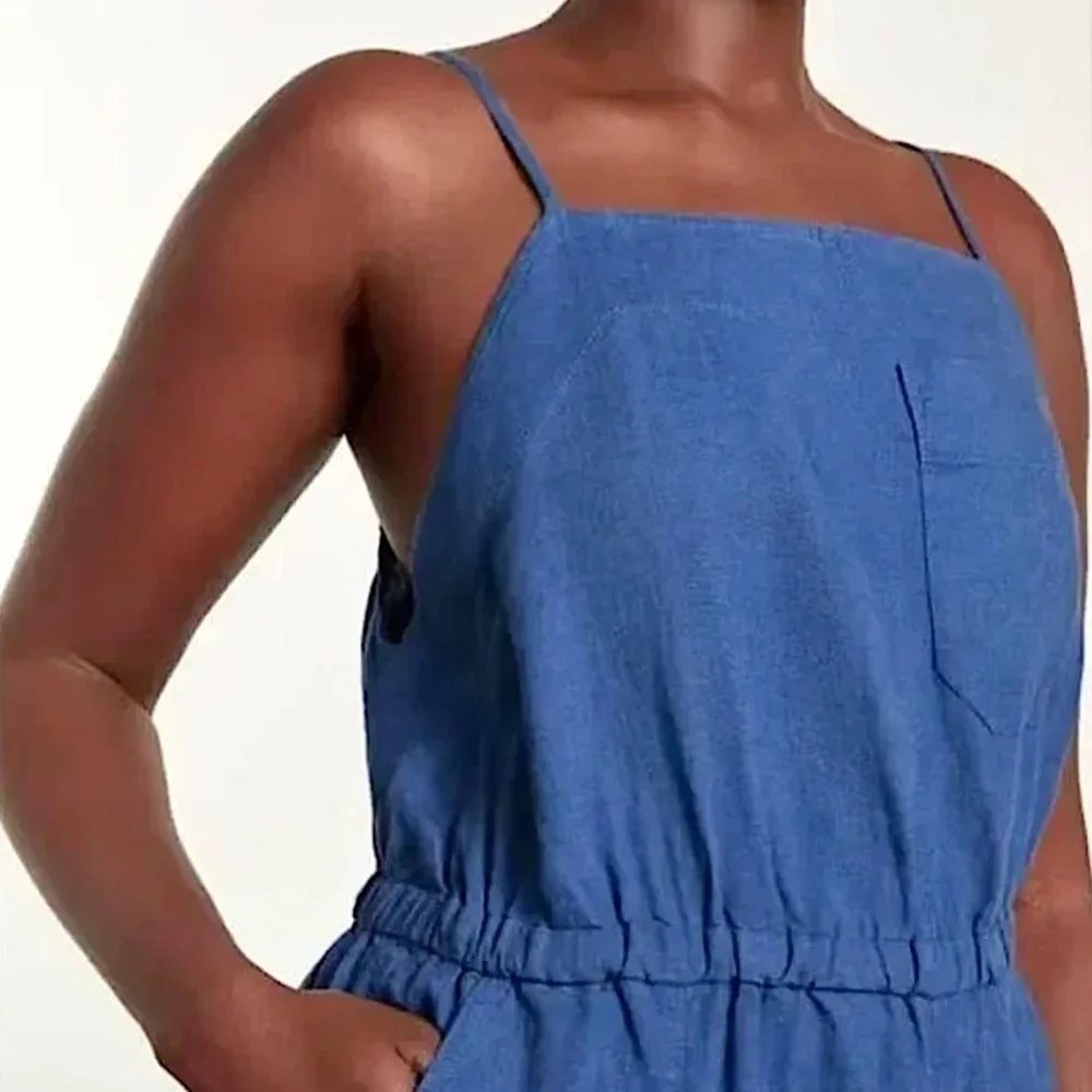 EVERLANE The Linen Shoestring Jumpsuit Lapis Blue
